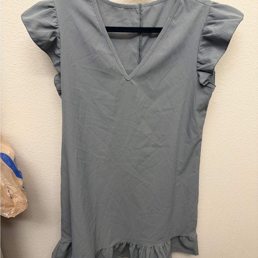 Gray Ruffle Sleeve V-Neck dress